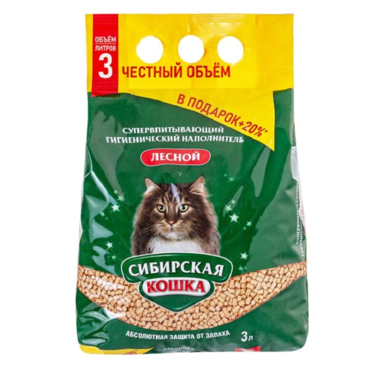 Сибирская кошка Лесной Древесный впитывающий наполнитель