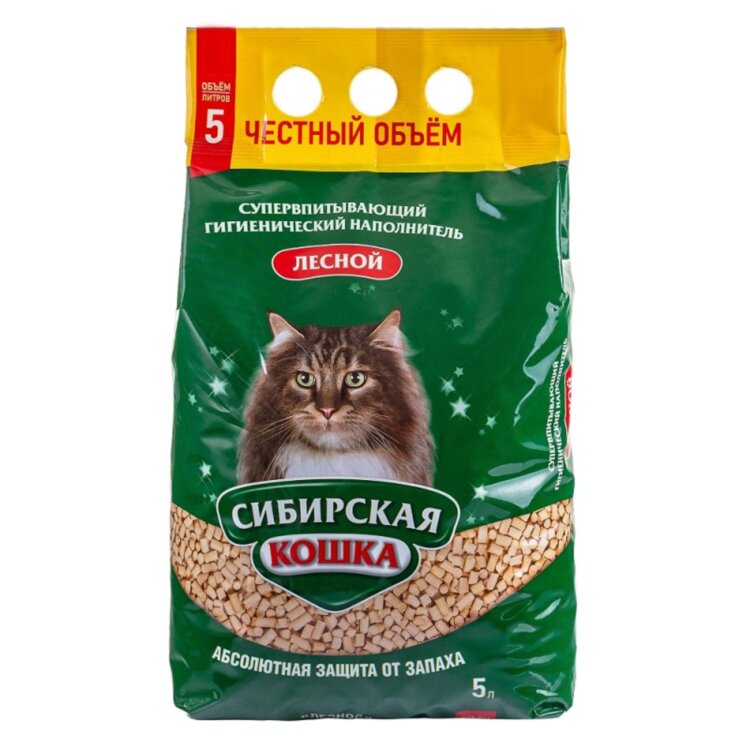 Сибирская кошка Лесной Древесный впитывающий наполнитель