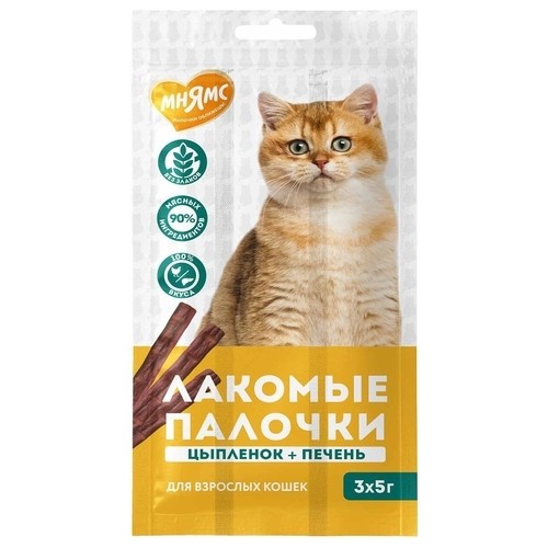 Мнямс ЛАКОМЫЕ ПАЛОЧКИ с цыпленком и печенью Мнямс ЛАКОМЫЕ ПАЛОЧКИ с цыпленком и печенью